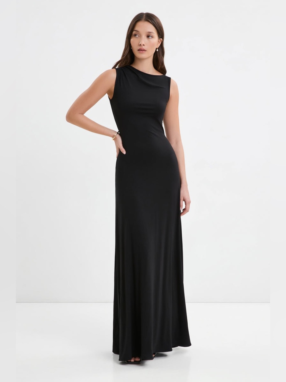 Marcella NYC Laurel Dress Gown Asymmetrical European Stretch Jersey Medium